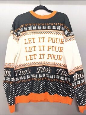 Tito's 'Let It Pour' Crewneck Sweater - Orange, Black & Cream